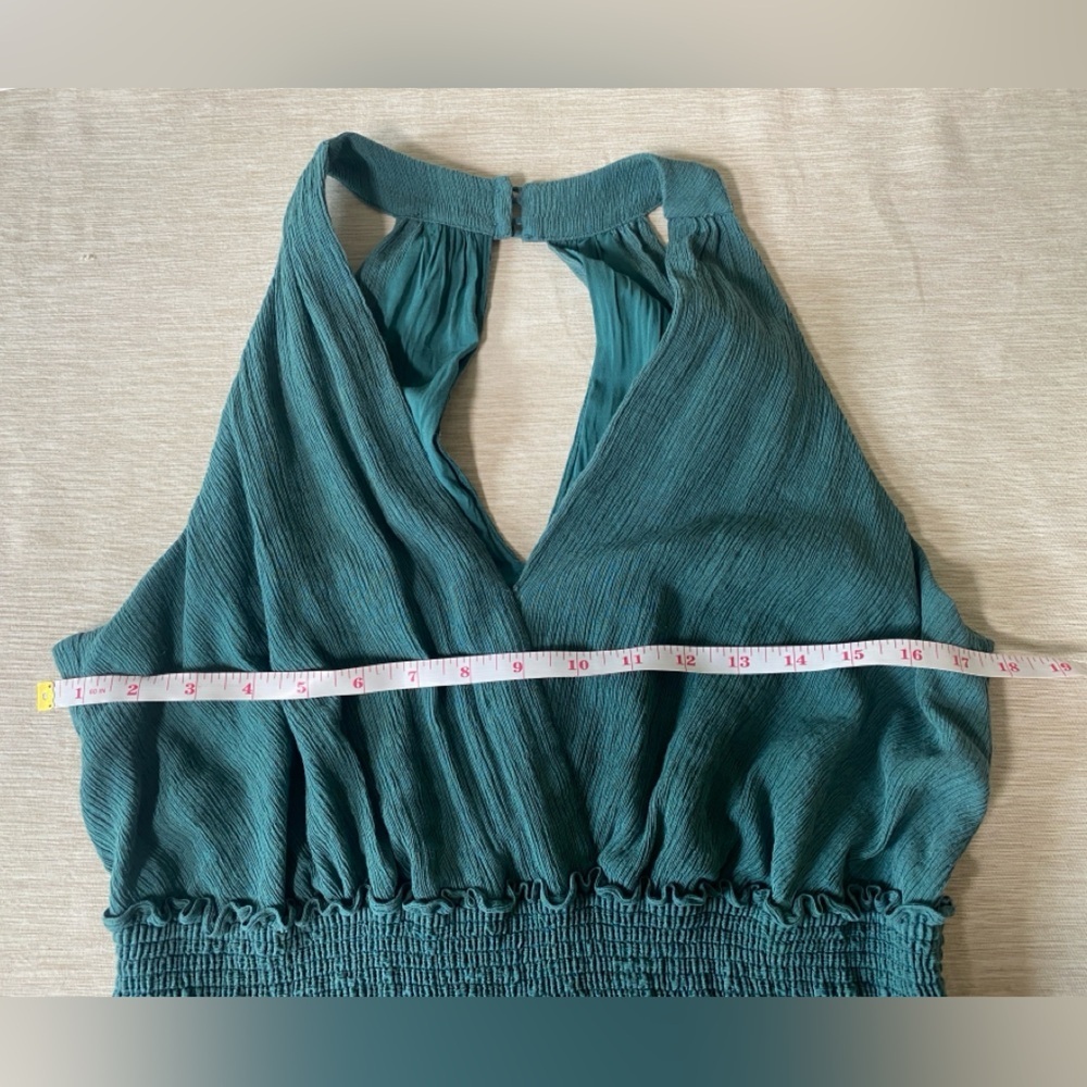 Anthropologie Bionda Plisse Wide Leg Jumpsuit Size XL Turquoise - Picture 10 of 13